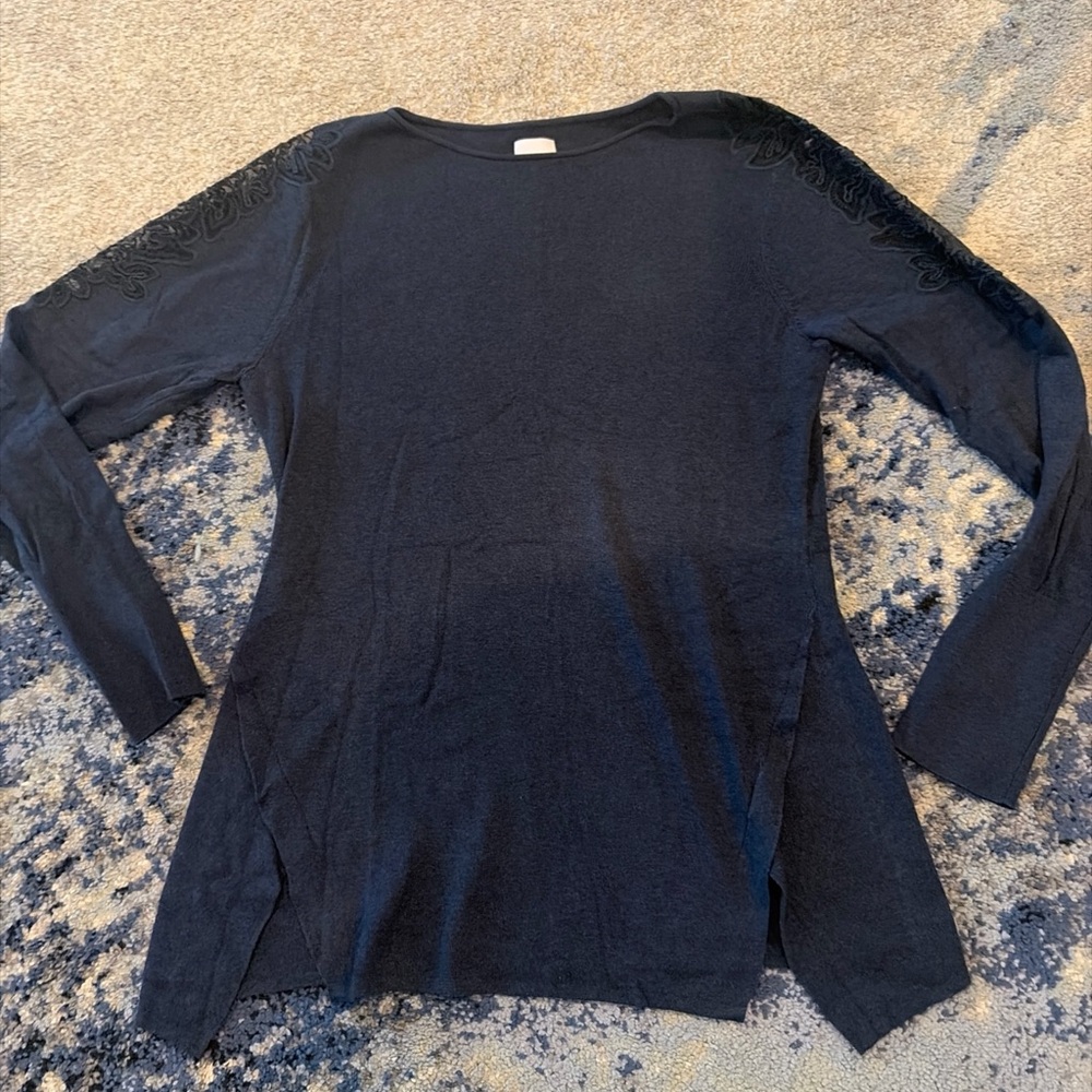NIC+ZOE Navy Long Sleeve Top medium